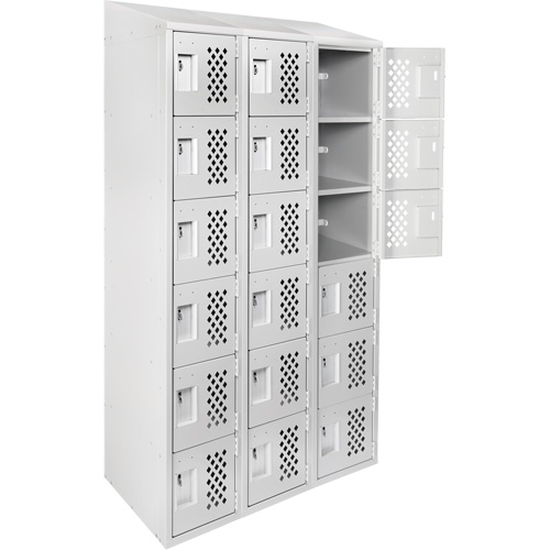 Clean-Line Perforated Lockerette, 6 -tier, Bank of 3, 12" x 72" x 12", Steel Trail Hammer and Bolt