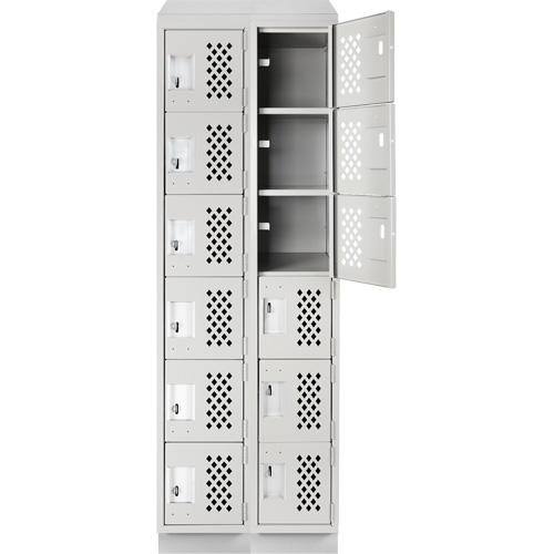 Assembled Lockerettes Clean Line Perforated Economy Lockers, 6 -tier, Bank of 2, 18" x 72" x 12", Steel Trail Hammer and Bolt