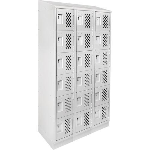 Assembled Lockerettes Clean Line Perforated Economy Lockers, 6 -tier, Bank of 3, 18" x 72" x 12", Steel Trail Hammer and Bolt