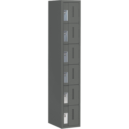 Concorde Heavy-Duty Lockers, 6 -tier, 12" x 18" x 72", Steel, Charcoal, Welded (Assembled) Trail Hammer and Bolt