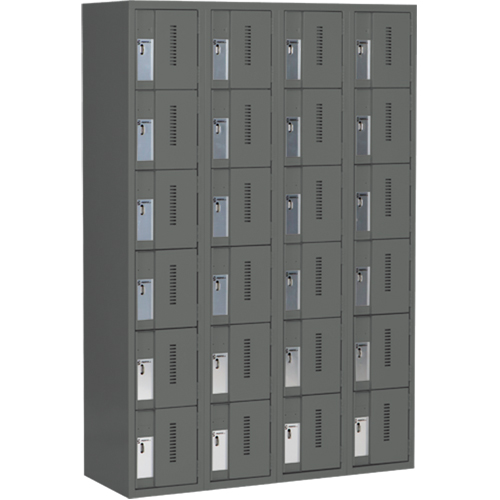 Concorde Heavy-Duty Lockers, 6 -tier, Bank of 4, 48" x 18" x 72", Steel, Charcoal, Welded (Assembled) Trail Hammer and Bolt