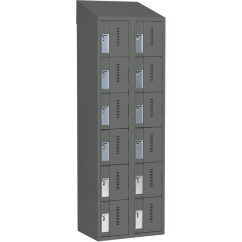Concorde Heavy-Duty Lockers, 6 -tier, Bank of 2, 24" x 18" x 78", Steel, Charcoal, Welded (Assembled) Trail Hammer and Bolt