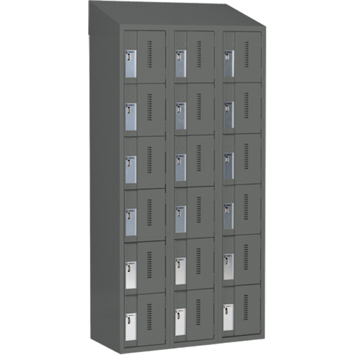 Concorde Heavy-Duty Lockers, 6 -tier, Bank of 3, 36" x 18" x 78", Steel, Charcoal, Welded (Assembled) Trail Hammer and Bolt