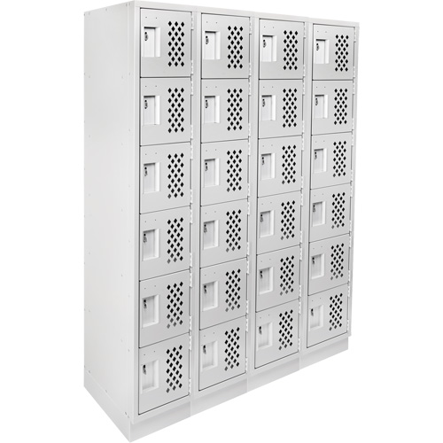 Assembled Clean Line Perforated Economy Lockers, 6 -tier, Bank of 4, 18" x 72" x 12", Steel Trail Hammer and Bolt