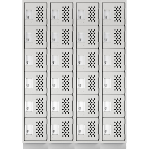 Assembled Clean Line Perforated Economy Lockers, 6 -tier, Bank of 4, 18" x 72" x 12", Steel Trail Hammer and Bolt