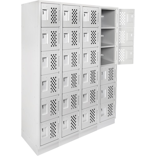 Assembled Clean Line Perforated Economy Lockers, 6 -tier, Bank of 4, 18" x 72" x 12", Steel Trail Hammer and Bolt