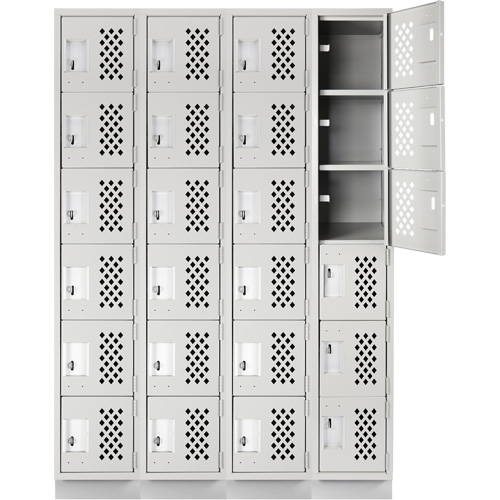 Assembled Clean Line Perforated Economy Lockers, 6 -tier, Bank of 4, 18" x 72" x 12", Steel Trail Hammer and Bolt