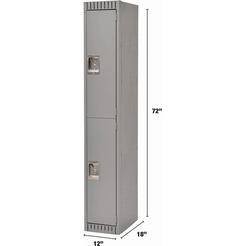 Lockers, 2 -tier, 12" x 18" x 72", Steel, Grey, Knocked Down Trail Hammer and Bolt