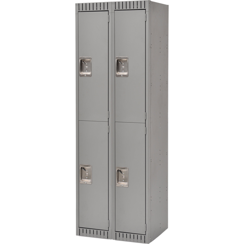 Lockers, 2 -tier, Bank of 2, 24" x 18" x 72", Steel, Grey, Rivet (Assembled) Trail Hammer and Bolt