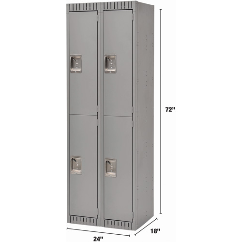 Lockers, 2 -tier, Bank of 2, 24" x 18" x 72", Steel, Grey, Rivet (Assembled) Trail Hammer and Bolt