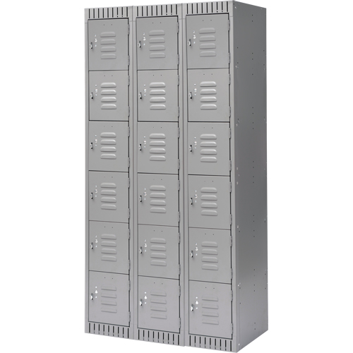 Lockers, 6 -tier, Bank of 3, 36" x 18" x 72", Steel, Grey, Knocked Down Trail Hammer and Bolt