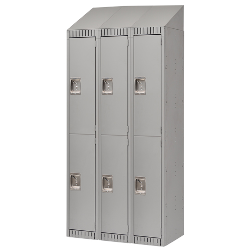 Lockers, 2 -tier, Bank of 3, 36" x 18" x 82", Steel, Grey, Knocked Down Trail Hammer and Bolt