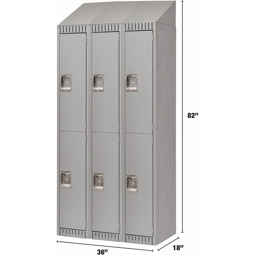 Lockers, 2 -tier, Bank of 3, 36" x 18" x 82", Steel, Grey, Knocked Down Trail Hammer and Bolt