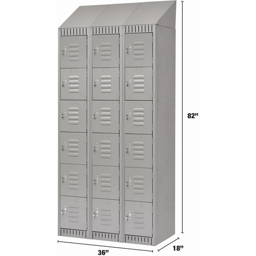 Lockers, 6 -tier, Bank of 3, 36" x 18" x 82", Steel, Grey, Knocked Down Trail Hammer and Bolt
