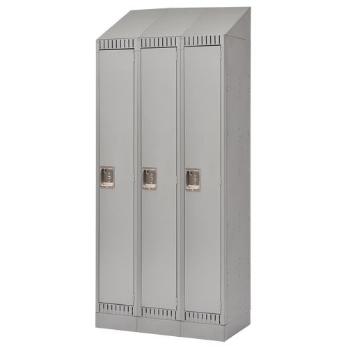 Assembled Lockers, Bank of 3, 36" x 18" x 72", Steel, Grey, Rivet (Assembled) Trail Hammer and Bolt