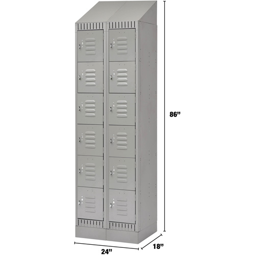 Lockers, 6 -tier, Bank of 2, 24" x 18" x 86", Steel, Grey, Knocked Down Trail Hammer and Bolt
