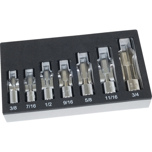 SAE Flare Nut Socket Set with Foam Tray, 7 Pieces, 3/8" Drive Size Trail Hammer and Bolt