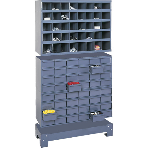 Modular Small Parts Storage Unit, Steel, 48 Drawers, 33-3/4" x 12-1/4" x 58-3/8", Grey Trail Hammer and Bolt
