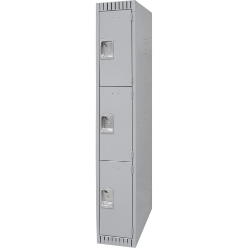 Lockers, 3 -tier, 12" x 18" x 72", Steel, Grey, Knocked Down Trail Hammer and Bolt