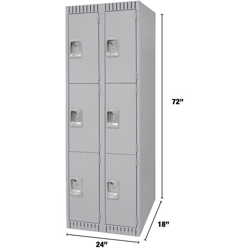 Lockers, 3 -tier, Bank of 2, 24" x 18" x 72", Steel, Grey, Knocked Down Trail Hammer and Bolt