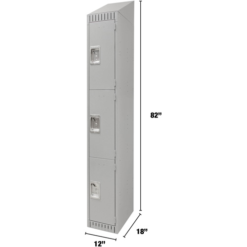 Lockers, 3 -tier, 12" x 18" x 82", Steel, Grey, Knocked Down Trail Hammer and Bolt