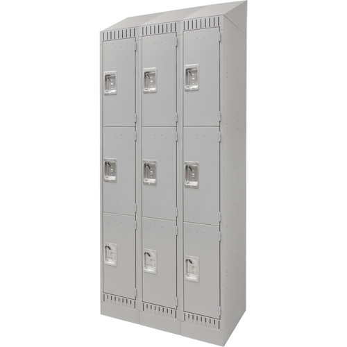 Lockers, 3 -tier, Bank of 3, 36" x 18" x 86", Steel, Grey, Knocked Down Trail Hammer and Bolt