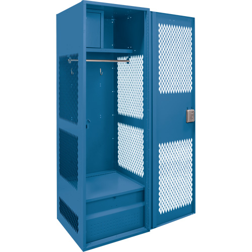 Gear Locker with Door, Steel, 24" W x 18" D x 72" H, Dark Blue Trail Hammer and Bolt