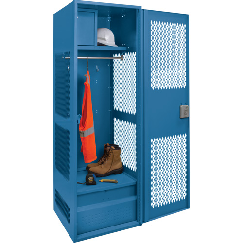 Gear Locker with Door, Steel, 24" W x 18" D x 72" H, Dark Blue Trail Hammer and Bolt