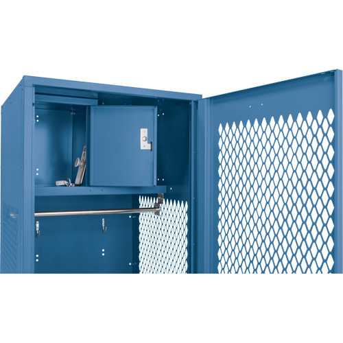 Gear Locker with Door, Steel, 24" W x 18" D x 72" H, Dark Blue Trail Hammer and Bolt