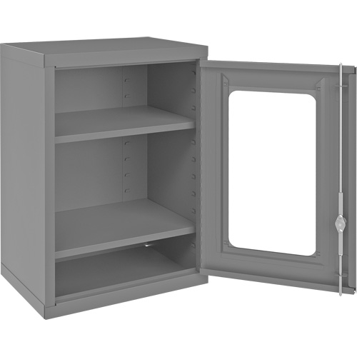 Armoire de rangement murale avec portes transparentes, 26-15/16" h x 18-1/8" la x 13-11/16" p, 2 tablettes, Acier, Gris Trail Hammer and Bolt