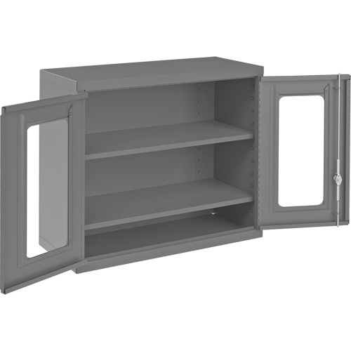 Armoire de rangement murale avec portes transparentes, 26-15/16" h x 29-7/8" la x 13-11/16" p, 2 tablettes, Acier, Gris Trail Hammer and Bolt