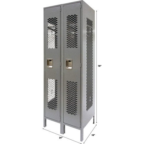 Vented Lockers, Bank of 2, 24" x 18" x 78", Steel, Grey, Knocked Down, Perforated Trail Hammer and Bolt