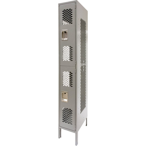Casiers ventil&eacute;s, 2 niveaux, 12" x 18" x 78", Acier, Gris, D&eacute;mont&eacute;, Perfor&eacute; Trail Hammer and Bolt