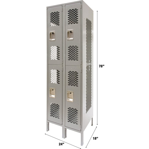 Casiers ventil&eacute;s, 2 niveaux, Bloc de 2, 24" x 18" x 78", Acier, Gris, D&eacute;mont&eacute;, Perfor&eacute; Trail Hammer and Bolt