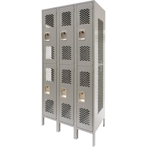 Casiers ventil&eacute;s, 2 niveaux, Bloc de 3, 36" x 18" x 78", Acier, Gris, D&eacute;mont&eacute;, Perfor&eacute; Trail Hammer and Bolt