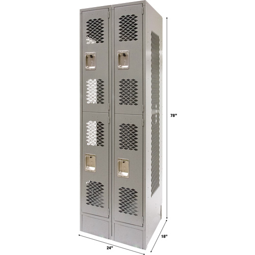 Casiers ventil&eacute;s, 2 niveaux, Bloc de 2, 24" x 18" x 78", Acier, Gris, D&eacute;mont&eacute;, Perfor&eacute; Trail Hammer and Bolt