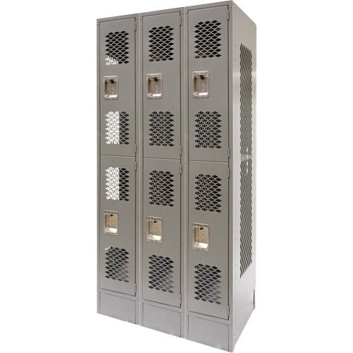 Casiers ventil&eacute;s, 2 niveaux, Bloc de 3, 36" x 18" x 78", Acier, Gris, D&eacute;mont&eacute;, Perfor&eacute; Trail Hammer and Bolt