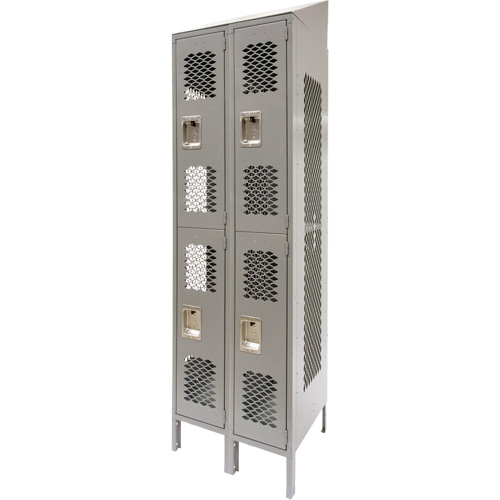 Casiers ventil&eacute;s, 2 niveaux, Bloc de 2, 24" x 18" x 88", Acier, Gris, D&eacute;mont&eacute;, Perfor&eacute; Trail Hammer and Bolt