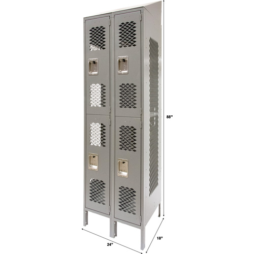 Casiers ventil&eacute;s, 2 niveaux, Bloc de 2, 24" x 18" x 88", Acier, Gris, D&eacute;mont&eacute;, Perfor&eacute; Trail Hammer and Bolt