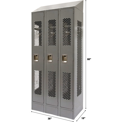 Casiers ventil&eacute;s, Bloc de 3, 36" x 18" x 88", Acier, Gris, D&eacute;mont&eacute;, Perfor&eacute; Trail Hammer and Bolt