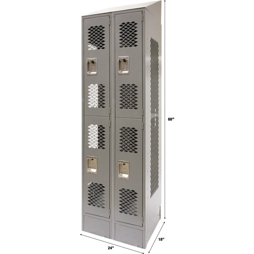 Casiers ventil&eacute;s, 2 niveaux, Bloc de 2, 24" x 18" x 88", Acier, Gris, D&eacute;mont&eacute;, Perfor&eacute; Trail Hammer and Bolt