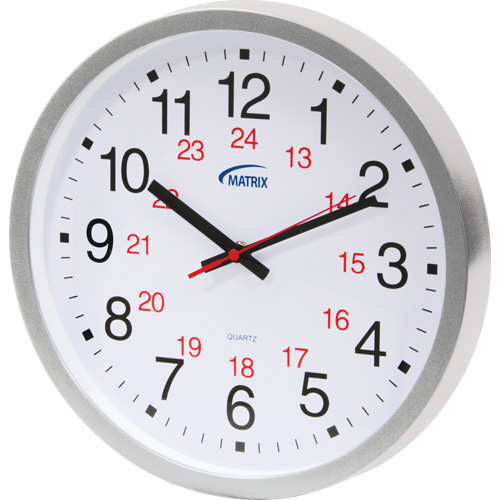 Horloge 12/24 h, Analogique, &agrave; piles, 12", Argent Trail Hammer and Bolt