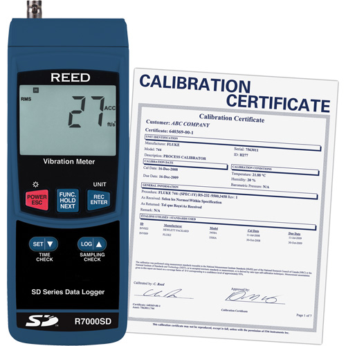 Vibrom&egrave;tre &agrave; enregistrement de donn&eacute;es avec certificat de calibration, 10% - 85% HR, 32°- 122° F ( 0° - 50° C ) Trail Hammer and Bolt