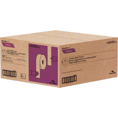 Pro Select Toilet Paper, Jumbo Roll, 2 Ply, 500' Length, White Trail Hammer and Bolt