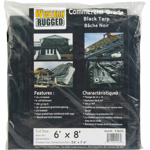 Tarp, Light Industrial Duty, Black, 6' x 8' x 8 mils Trail Hammer and Bolt