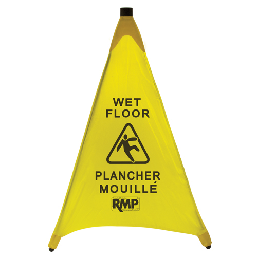 C&ocirc;ne de s&eacute;curit&eacute; &agrave; d&eacute;ploiement pour plancher mouill&eacute;, Bilingue avec pictogramme Trail Hammer and Bolt