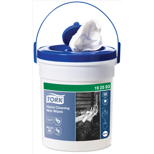 Hand Cleaning Wet Wipe Bucket, 58 Wipes, 10-3/5" x 10-3/5" Trail Hammer and Bolt