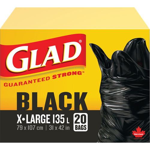 135L Garbage Bags, Regular, 31" W x 42" L, Black Trail Hammer and Bolt