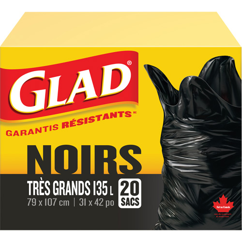 135L Garbage Bags, Regular, 31" W x 42" L, Black Trail Hammer and Bolt