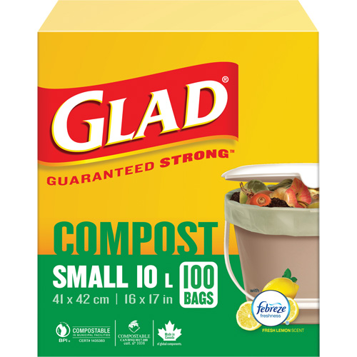 Small Compostable Bags, Regular, 17" L x 16" W, Brown, 10 L (3 Gal.) Capacity Trail Hammer and Bolt